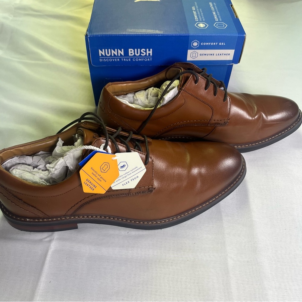 Nunn Bush Men's 10.5 M Brown Leather Cap Toe‎ Oxford Shoes